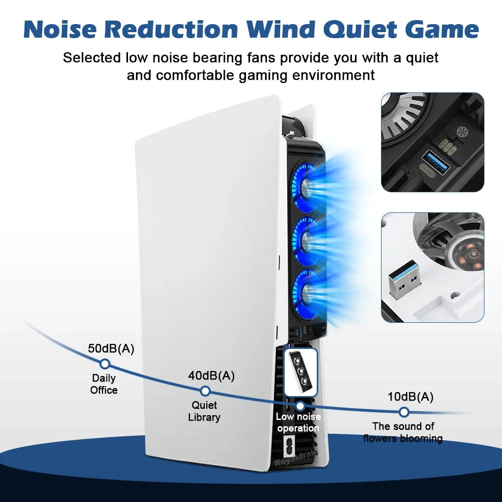 Upgraded For PS5 Cooling Fan Quiet Cooler Fan LED Light USB3