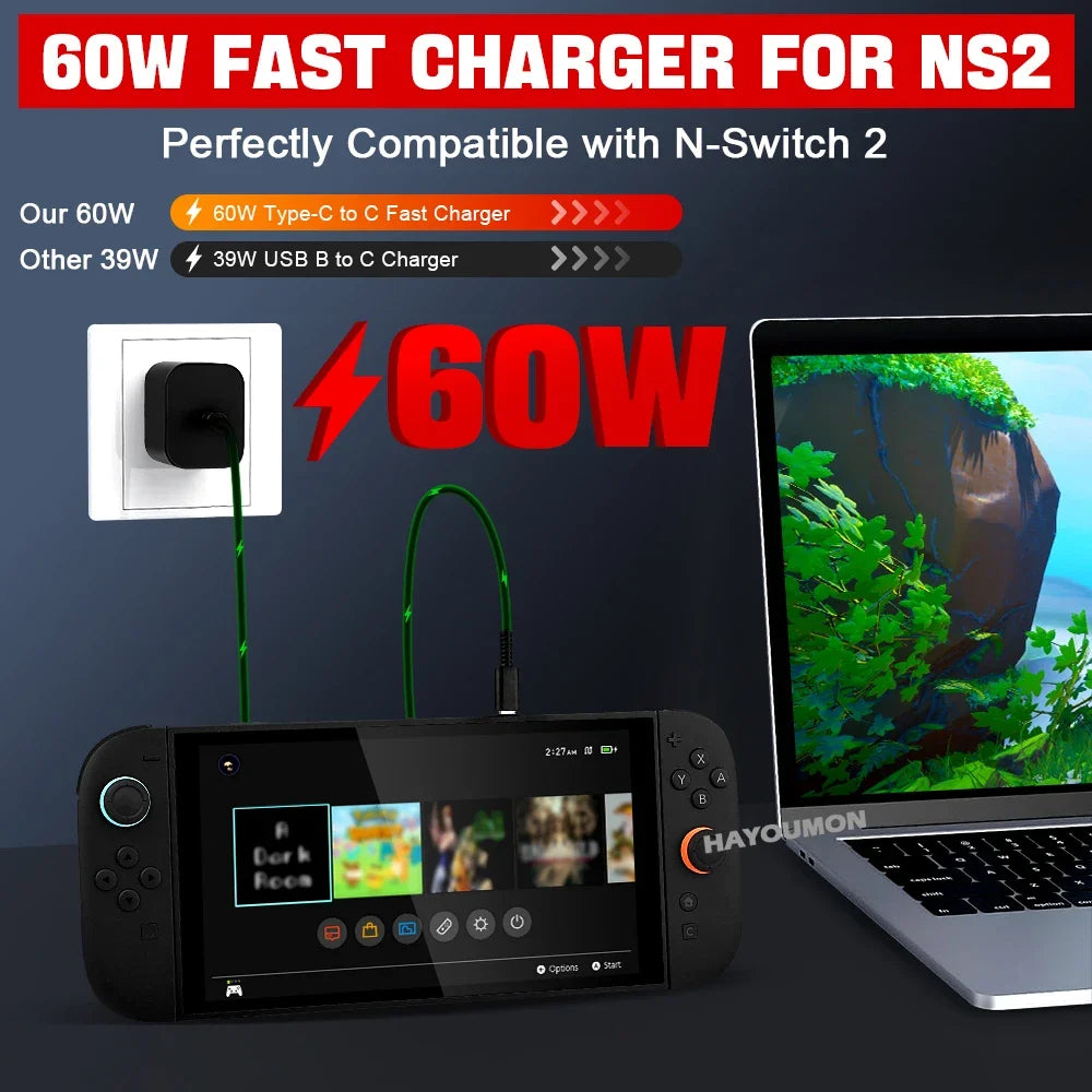 EU/US Plug AC Adapter Fast Charger For NS Switch 2 Game Cons