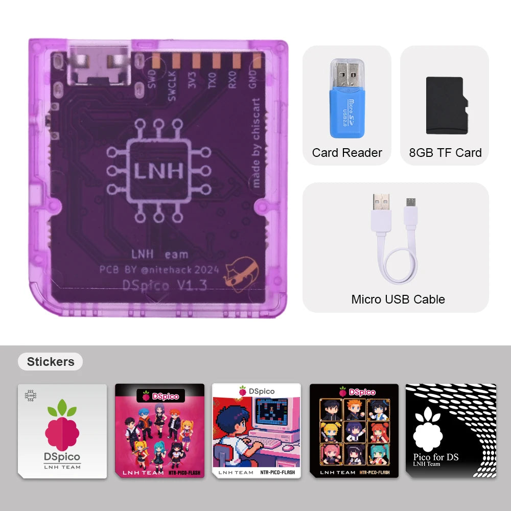 Chisfamily Micro USB Transparent DSpico Game Reader Adapter 16 MBit With LED RP2040 for Nintendo DS NDSL DSi 3DS Consoles