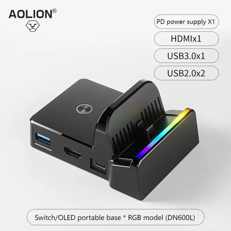 AOLION Portable Cooling Charging Base Stand for Switch 2/1 Multi-Functional Game Console Expansion Dock TV Video Output