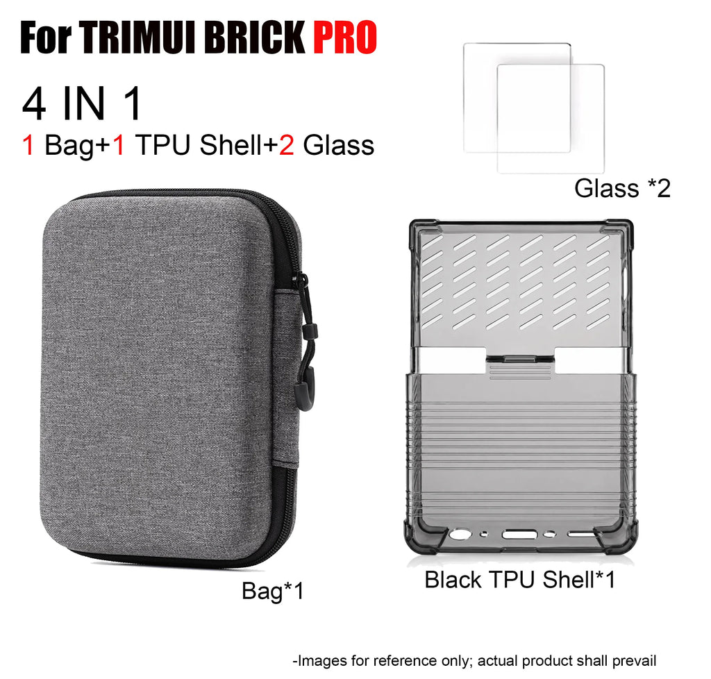 Portable Storage Bag TPU Case with Screen Protectors for TRIMUI BRICK PRO Game Console Tempered Glass Protectors Kit Accessories