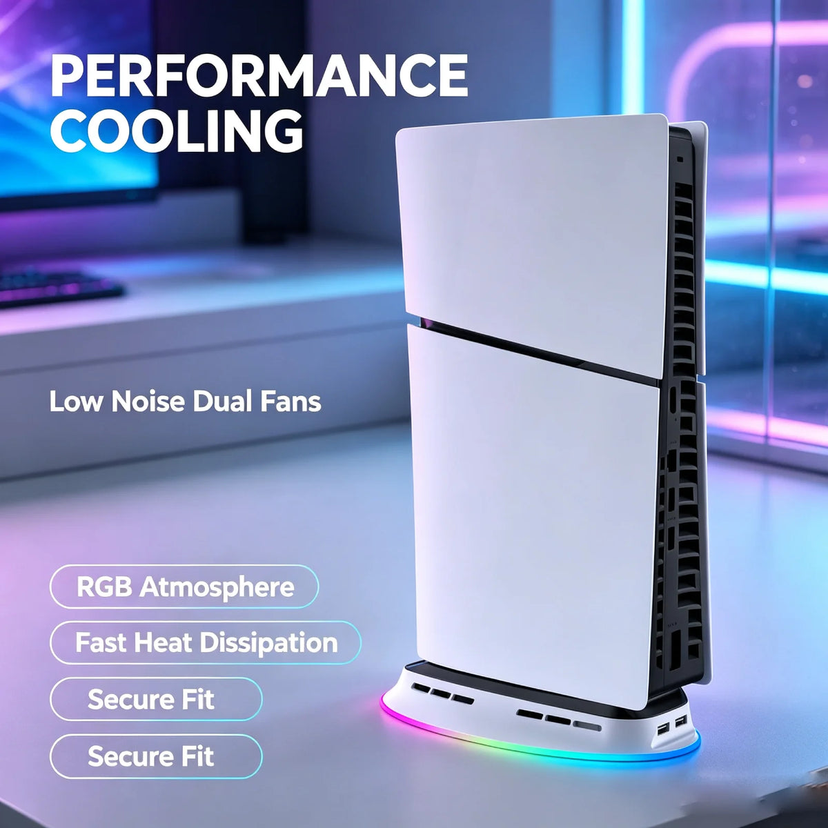 Dual Fan Cooling Station for PS5 PS5 Slim PS5 Pro RGB Consol