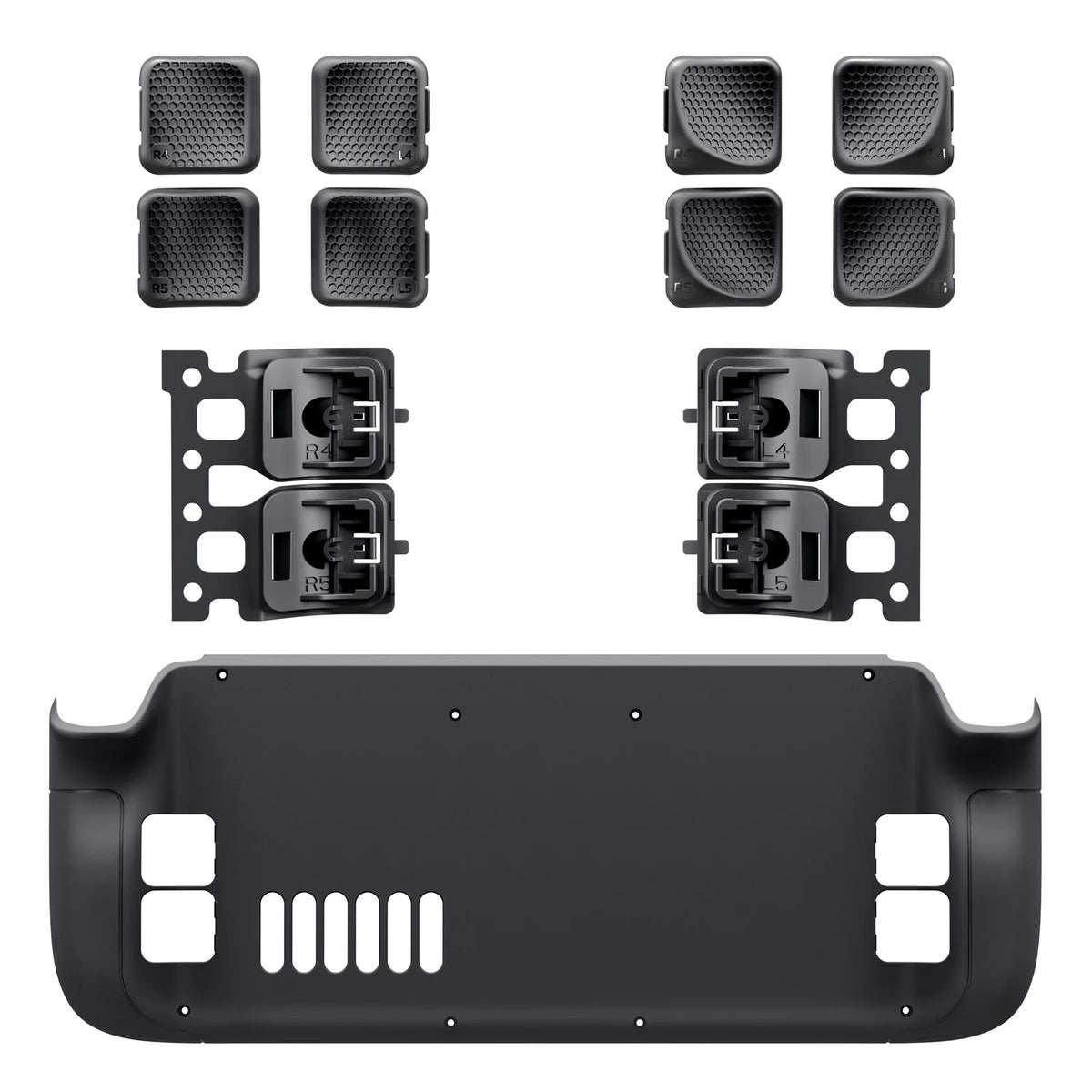 eXtremeRate Interchangeable Back Buttons Bottom Shell for Steam Deck LCD & OLED Fingers Grip Back Shell - Black