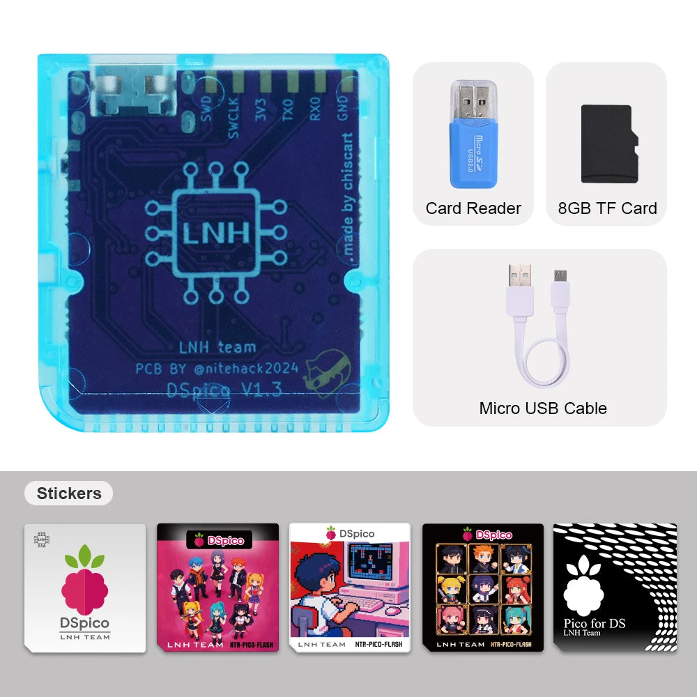 Chisfamily Micro USB Transparent DSpico Game Reader Adapter 16 MBit With LED RP2040 for Nintendo DS NDSL DSi 3DS Consoles