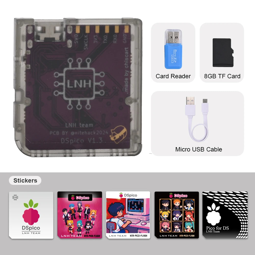 Chisfamily Micro USB Transparent DSpico Game Reader Adapter 16 MBit With LED RP2040 for Nintendo DS NDSL DSi 3DS Consoles