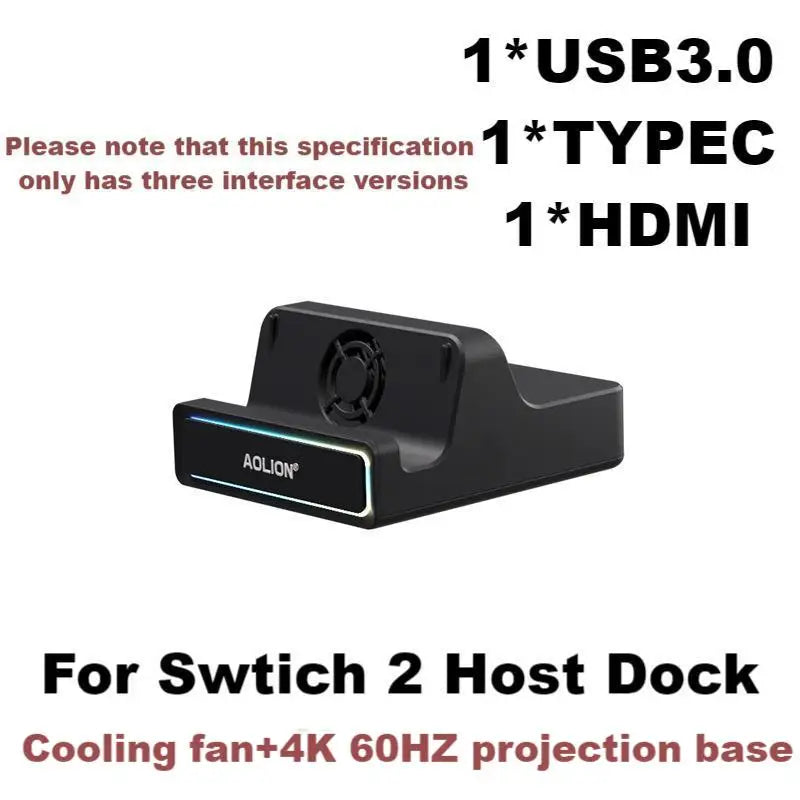 For Switch 2 Gaming Console Cooling Fan Storage Base NS2 Console Bracket with RGB Light Effect Charging Dock Electronic Componen