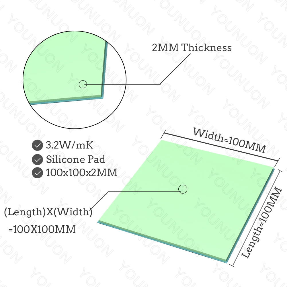2 Pieces 100x100mm Thermal Pad 0.5mm/1mm/1.5mm/2mm/2.5mm/3mm/4mm/5mm Thickness GPU CPU Heatsink Cooling Conductive Silicone Pad