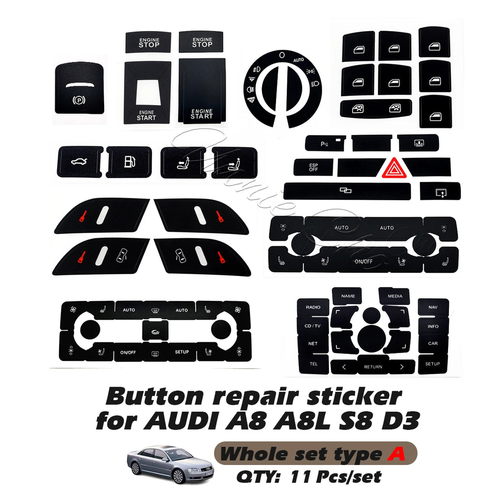 For Audi A8 D3 4E Interior Button Decals 2004 to 2009 For Audi S8 D3 Accessories Refinishing Worn MMI Panel Central Door Lock