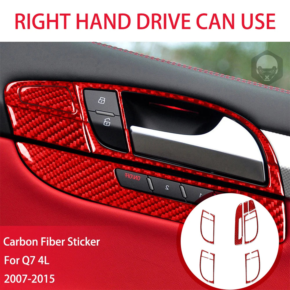 For Audi Q7 4L 2007-2015 Red Carbon Fiber Sticker Gear Shift Window Lift Button Frame Panel Car Inside Decorative Accessories
