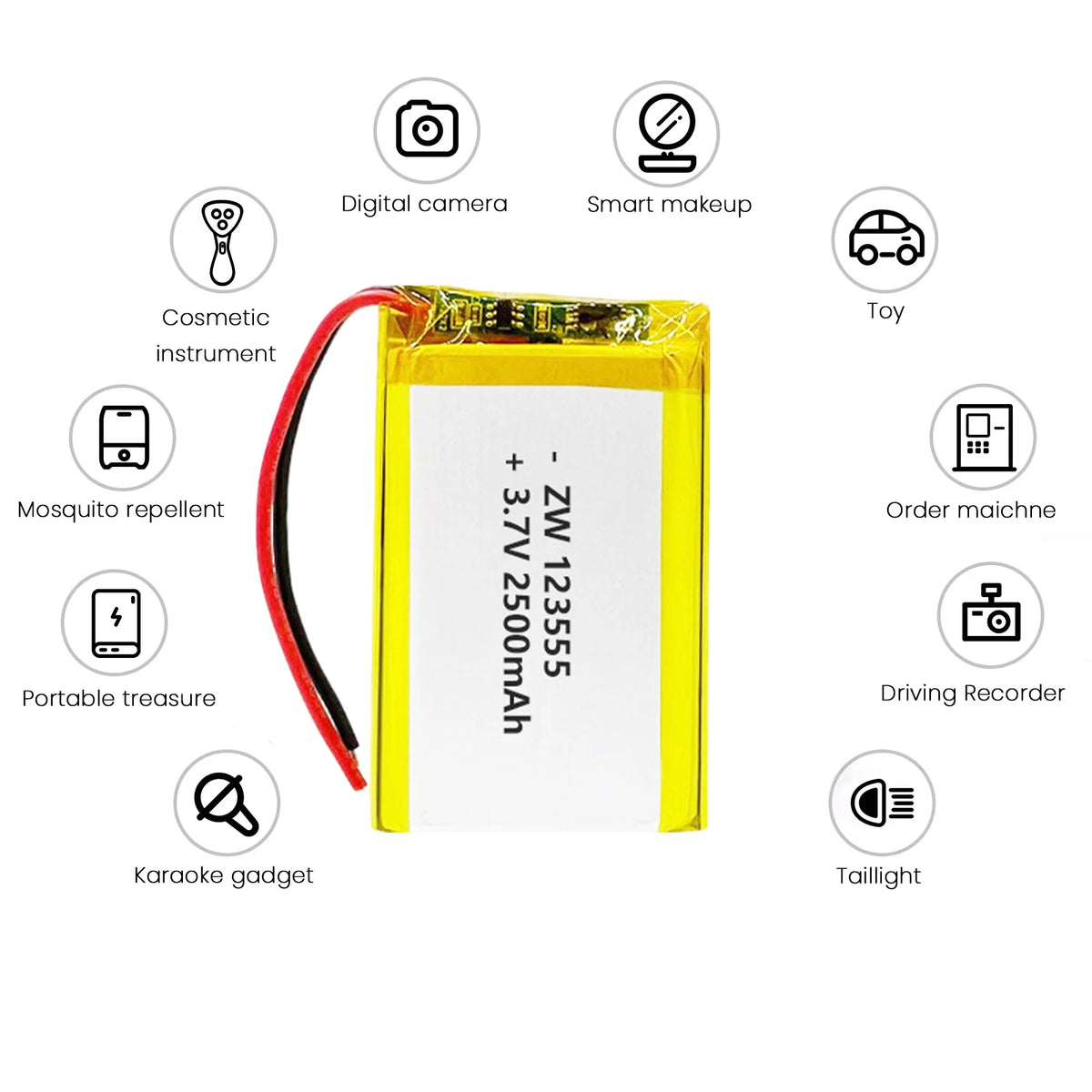 3.7V 2500mAh 123555 Battery Lipo Polymer Lithium Ion Recharg