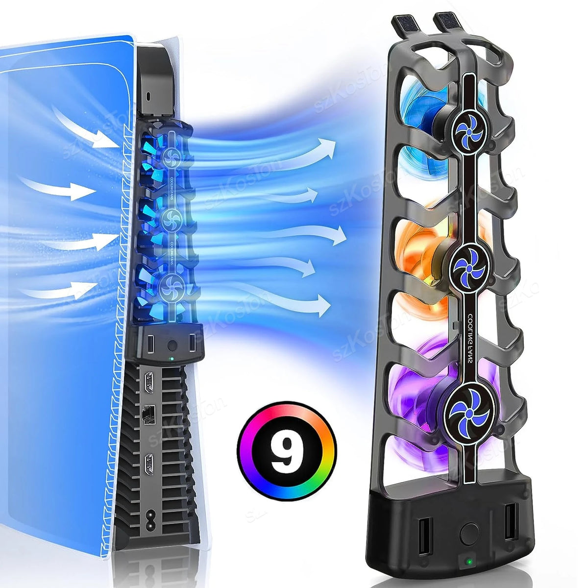 RGB Cooling Fan for PS5 Efficient Cooling System 3-Speed Qui