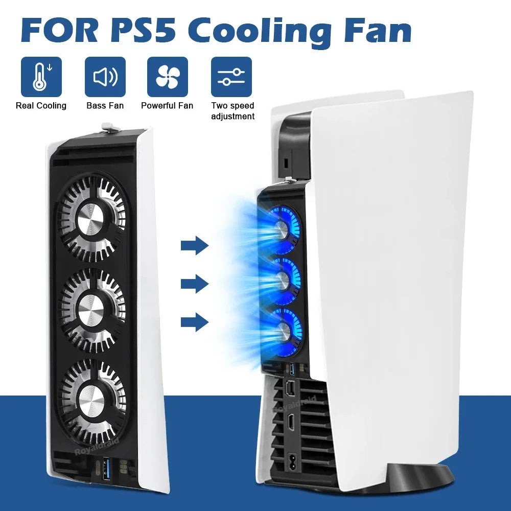 Upgraded For PS5 Cooling Fan Quiet Cooler Fan LED Light USB3