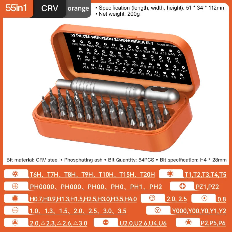 55PCS Mini Precision Screwdriver Set CRV Magnetic Bits Repair Kit for Smartphone Laptop Watch Game Console Electronics Tools