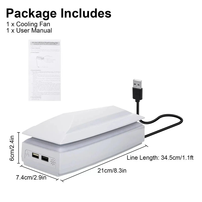 Console Cooling Fan With Dust Cover Colorful LED Light 2 USB
