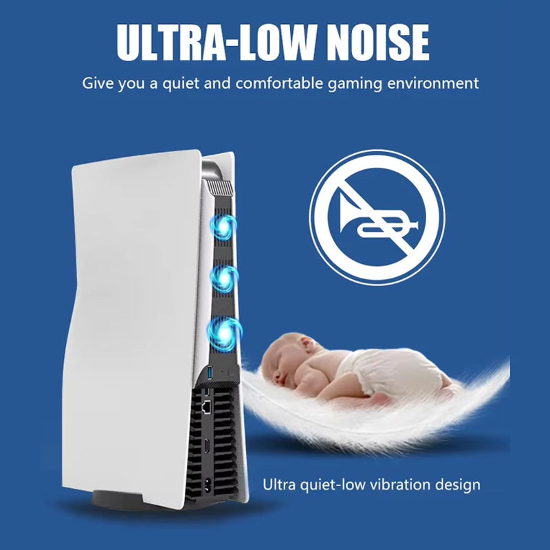 For PS5 Console External Host Cooling Fan Vertical Stand Ext