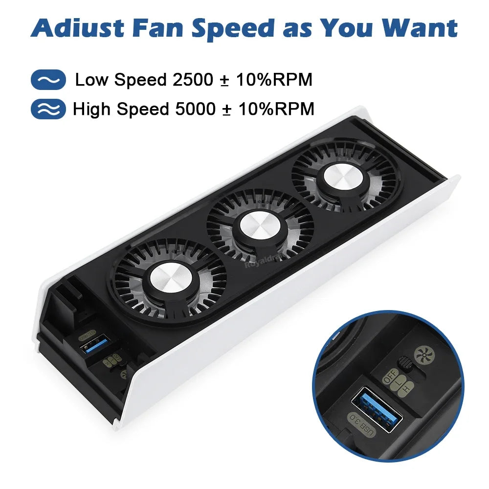 Upgraded For PS5 Cooling Fan Quiet Cooler Fan LED Light USB3