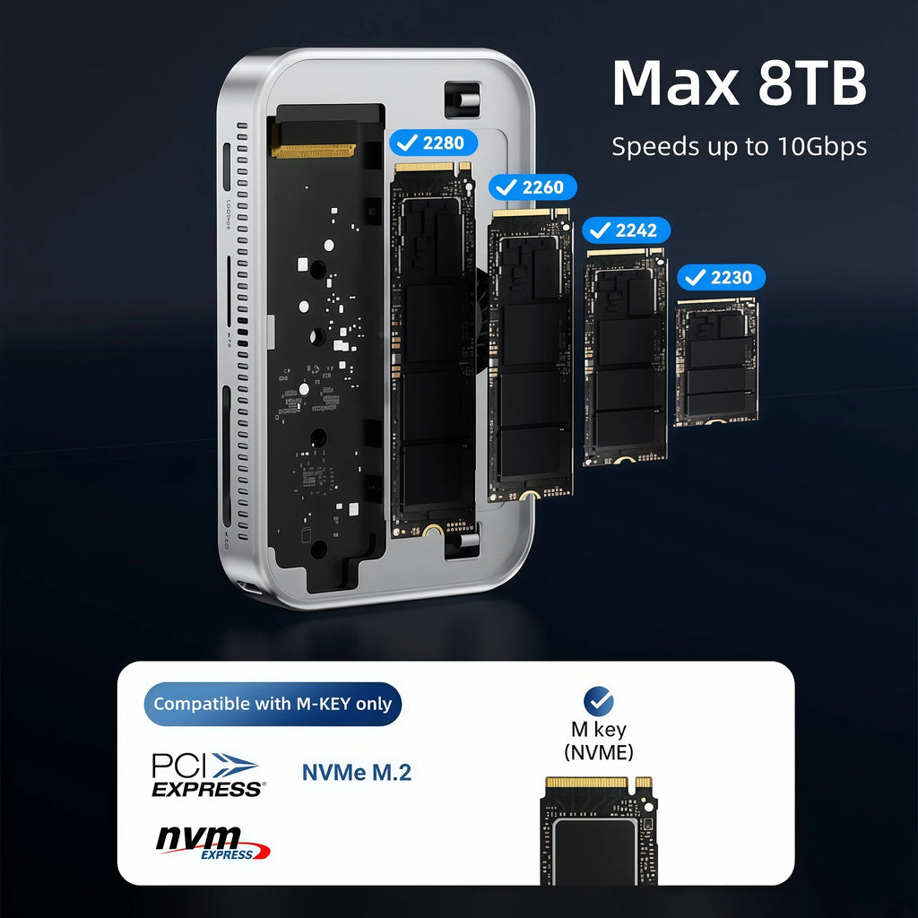 M.2 NVMe SSD Enclosure Cooling Fan Magnetic 10Gbps USB C Doc