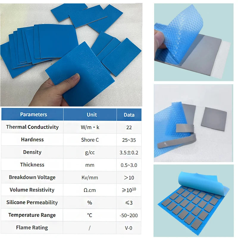 22W/mk 100x100mm Soft Thermal Pad Sheets 0.5mm 1.0mm 1.5mm 2