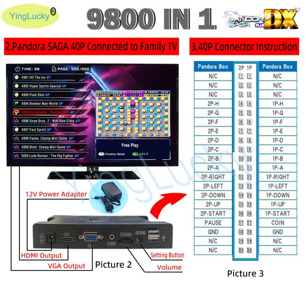 9800 In 1 Arcade Kit Pandora Saga Box DX2 Arcade Buttons Mam