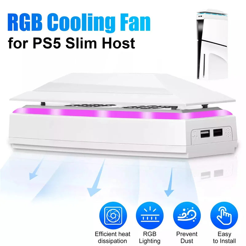 Console Cooling Fan With Dust Cover Colorful LED Light 2 USB