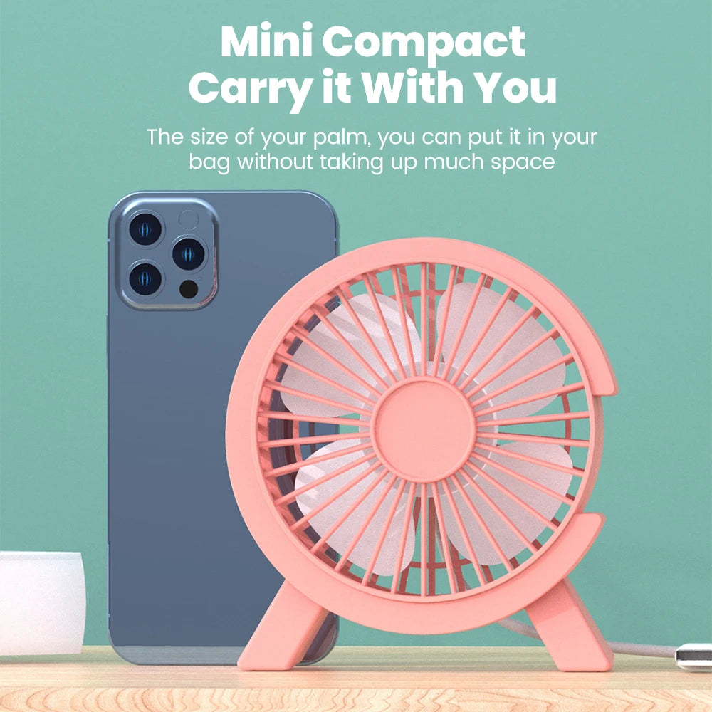 Mini USB Desk Fan Portable Rechargeable Fan Ultra Quiet For 