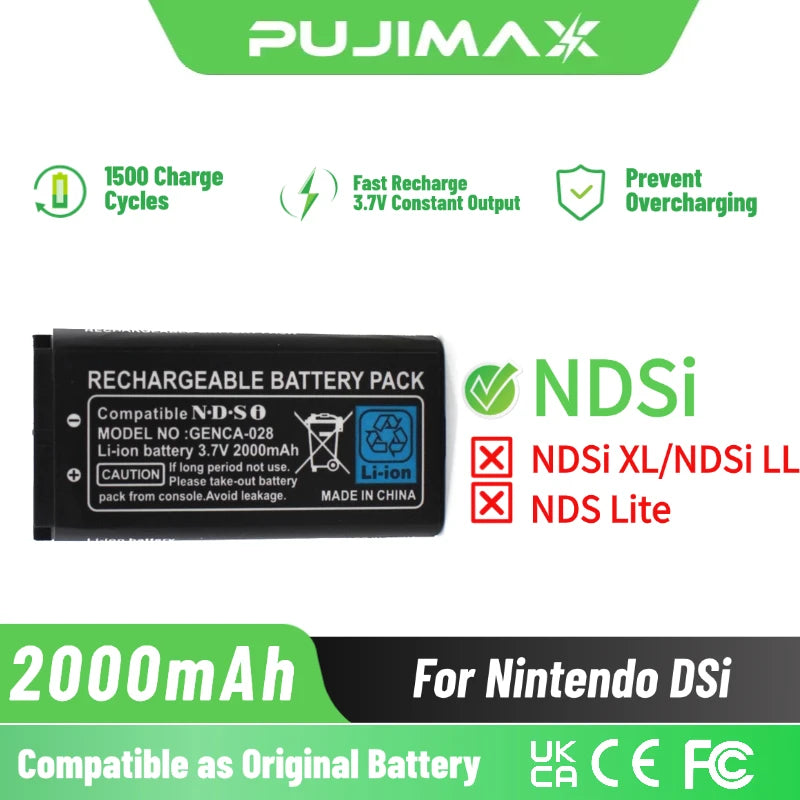 PUJIMAX 2000mAh Rechargeable Lithium-ion Battery 3.7V for Ni
