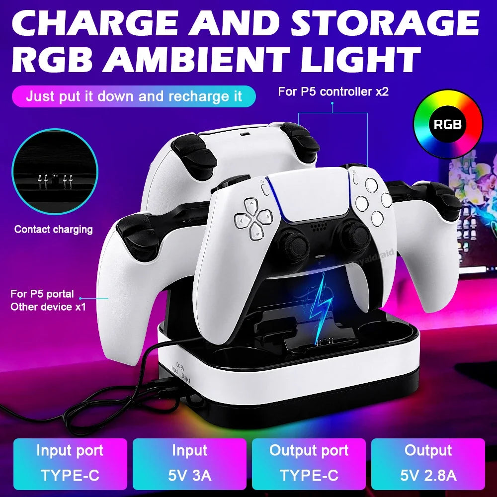 NEW For PS5 Controller Charger Stand LED Indicator & RGB Lig