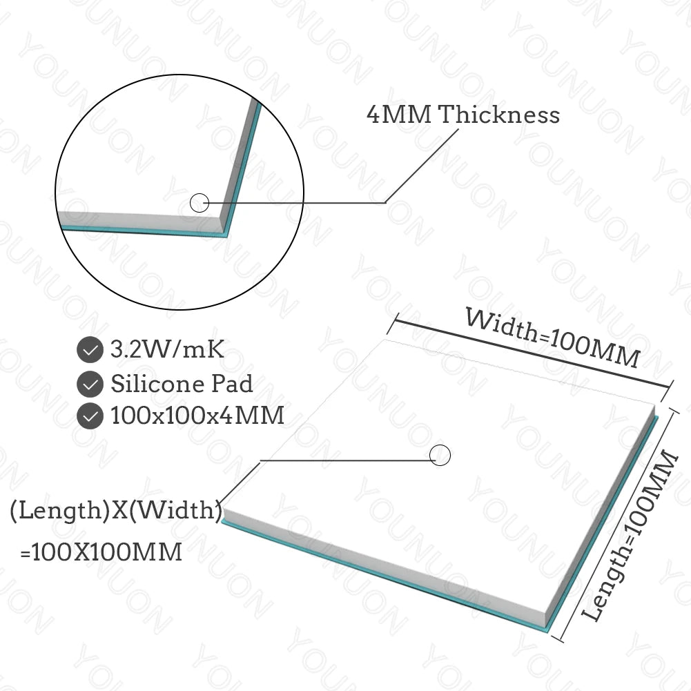 2 Pieces 100x100mm Thermal Pad 0.5mm/1mm/1.5mm/2mm/2.5mm/3mm/4mm/5mm Thickness GPU CPU Heatsink Cooling Conductive Silicone Pad