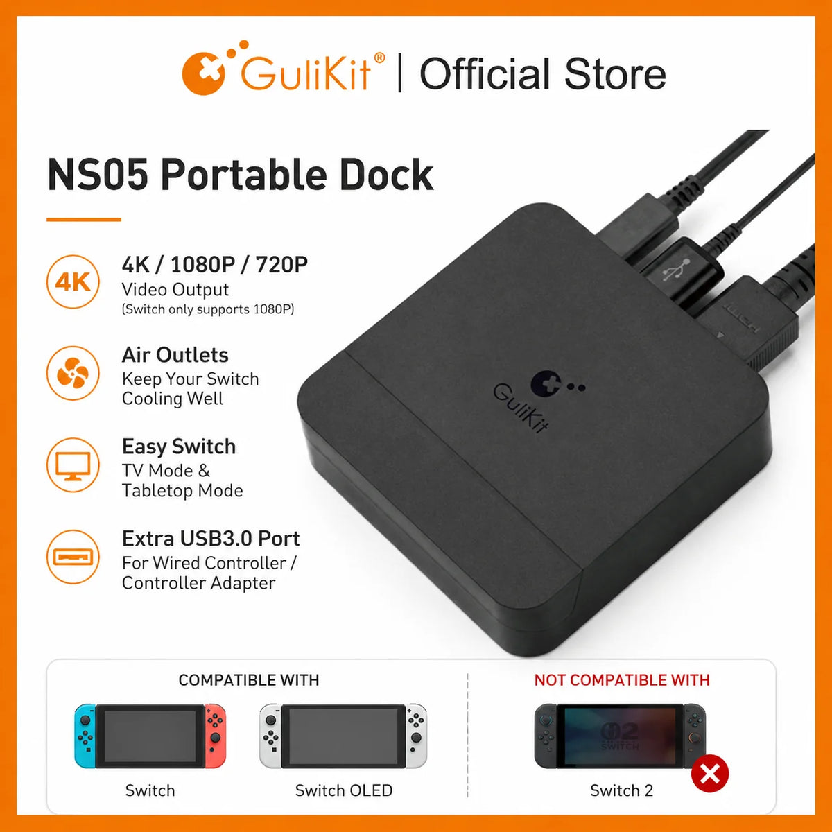 Gulikit NS05 Portable Dock for Switch Docking Station with U