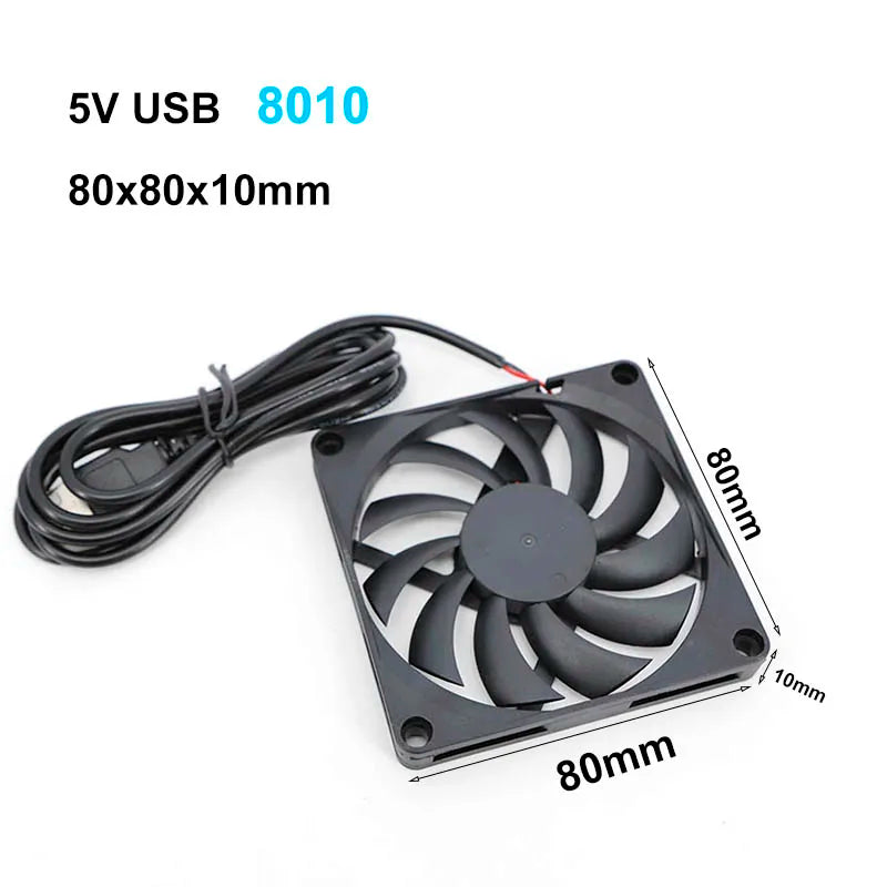 80x80x10mm 80mm 8cm DC 5V USB Power Cooling Case Fan For Rec