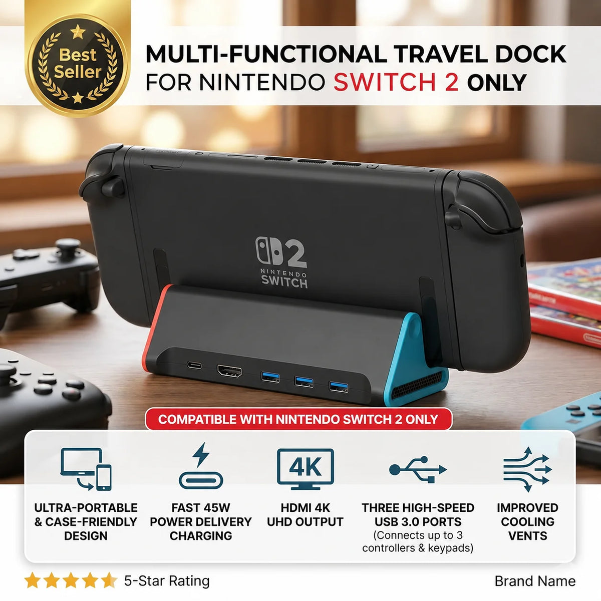 For Switch 2 Docking Station & Hub HDMI TV Converter 4K 60Hz