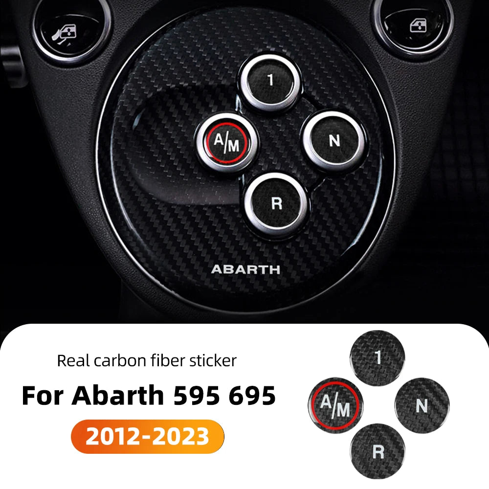 Carbon Fiber Car Gear Shift Button Switch Cover Sticker For Fiat 500 Abarth 595 695 12-23 Auto Interior Decoration Accessories