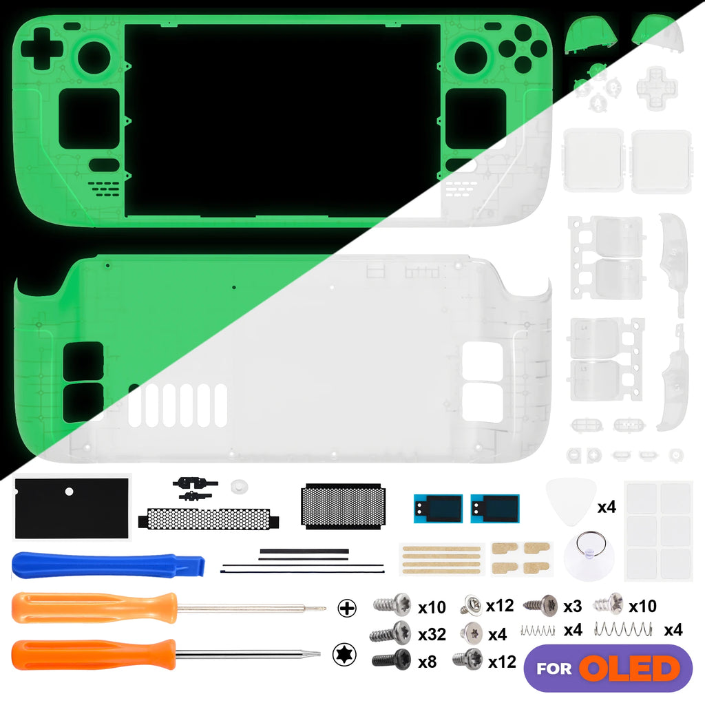 eXtremeRate Replacement Full Set Housing Shell W/Buttons for Steam Deck OLED Clear DIY Faceplate Back Plate Trackpad Case