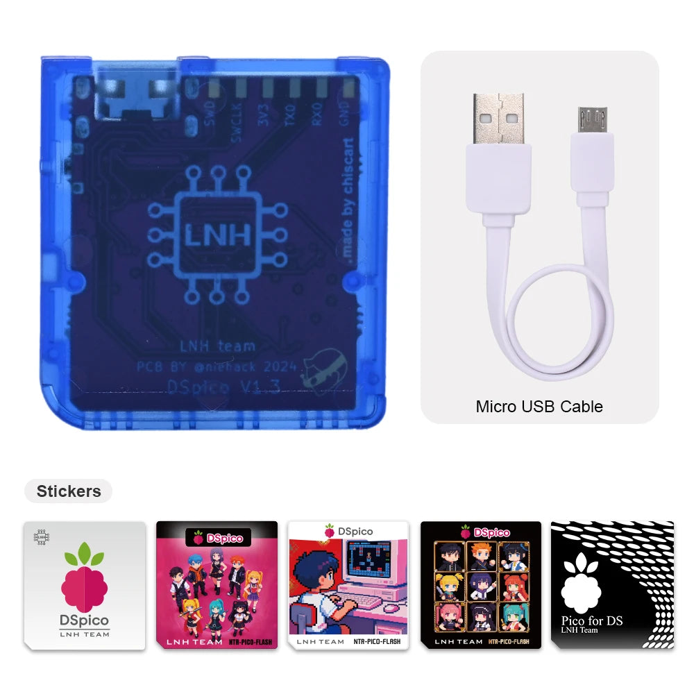 Chisfamily Micro USB Transparent DSpico Game Reader Adapter 16 MBit With LED RP2040 for Nintendo DS NDSL DSi 3DS Consoles