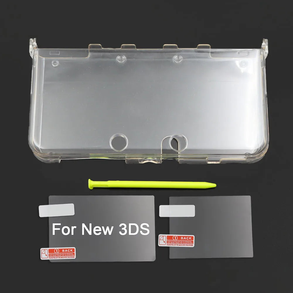 Clear Split Protective Shell Case for New 3DS Transparent Hard Cover+Screen Protector Film+Stylus Pen