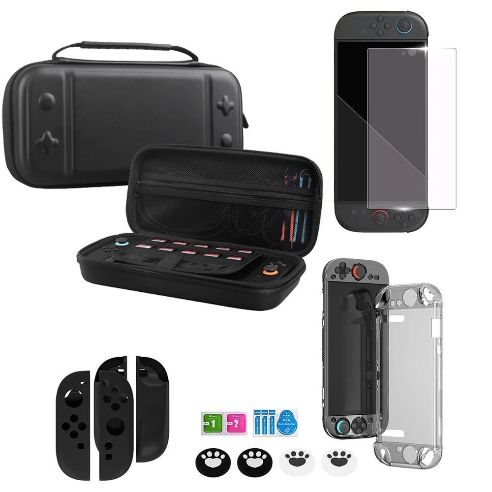 Carrying travel Case bundle kit For Nintendo Switch 2 protrctive hard shell pouch temper film glass joycon case joystick cap