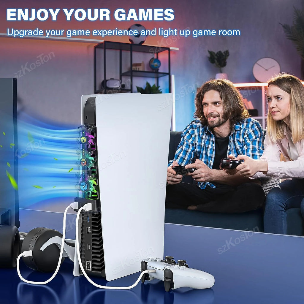 RGB Cooling Fan for PS5 Efficient Cooling System 3-Speed Qui