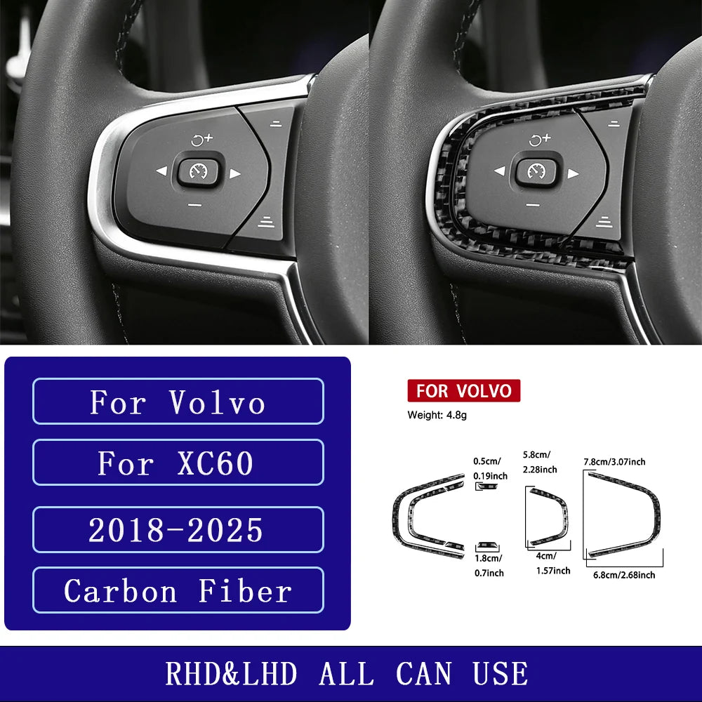 For Volvo XC60 2018-2025 Carbon Fiber Steering Wheel Buttons Adjustmen Panel Cover Car Accessories Interior Decorative Stickers