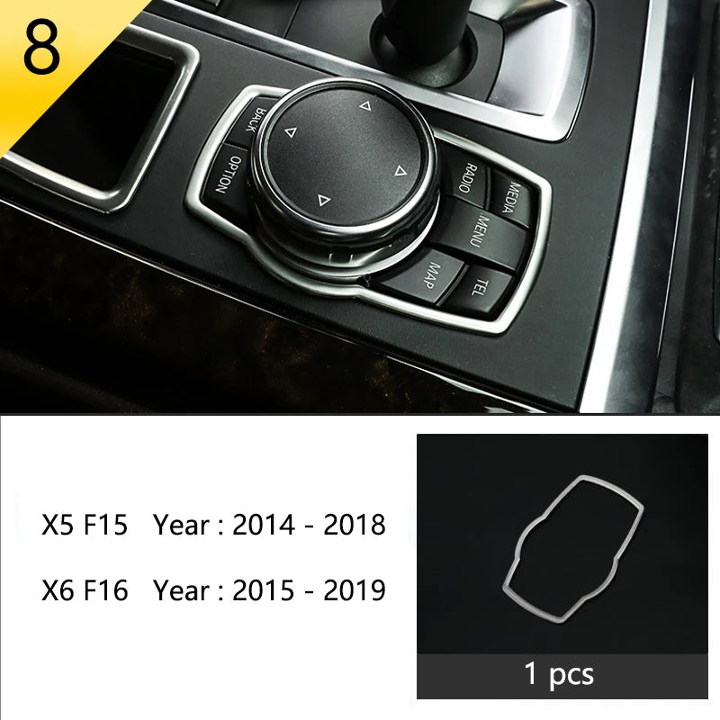 Chrome Car Styling Interior Button Panel Decoration Cover Trim Sticker frame For BMW X5 X6 F15 F16 2014-2019 Auto Accessories