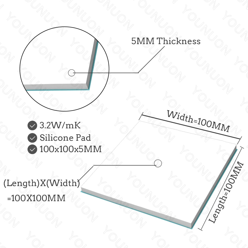 2 Pieces 100x100mm Thermal Pad 0.5mm/1mm/1.5mm/2mm/2.5mm/3mm/4mm/5mm Thickness GPU CPU Heatsink Cooling Conductive Silicone Pad