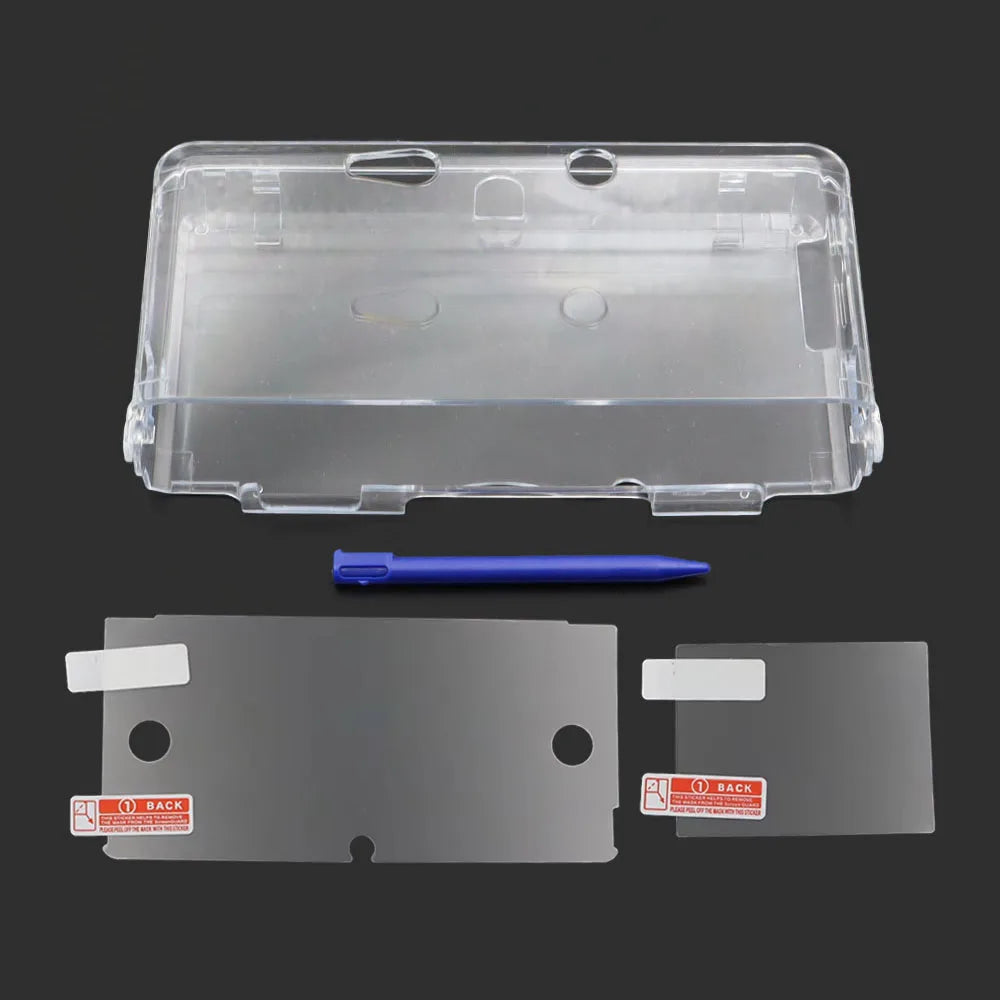 Clear Split Transparent Hard Case for 3DS Protective Shell with Screen Protector and Stylus Pen