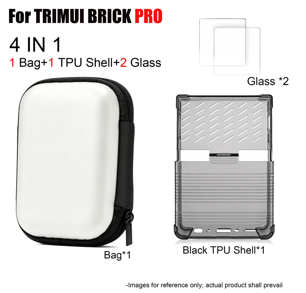 Portable Storage Bag TPU Case with Screen Protectors for TRIMUI BRICK PRO Game Console Tempered Glass Protectors Kit Accessories