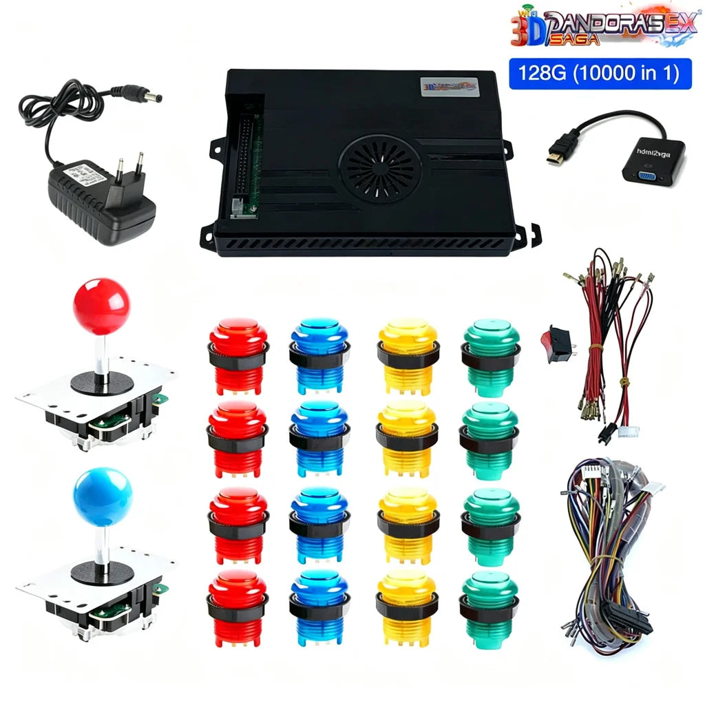 128GB 3D Pandora Saga Box EX2 10000 in 1 DIY Kit Arcade Game Console 8 Way Joystick Led Lights Button Cabinet Bartop 2 Playes