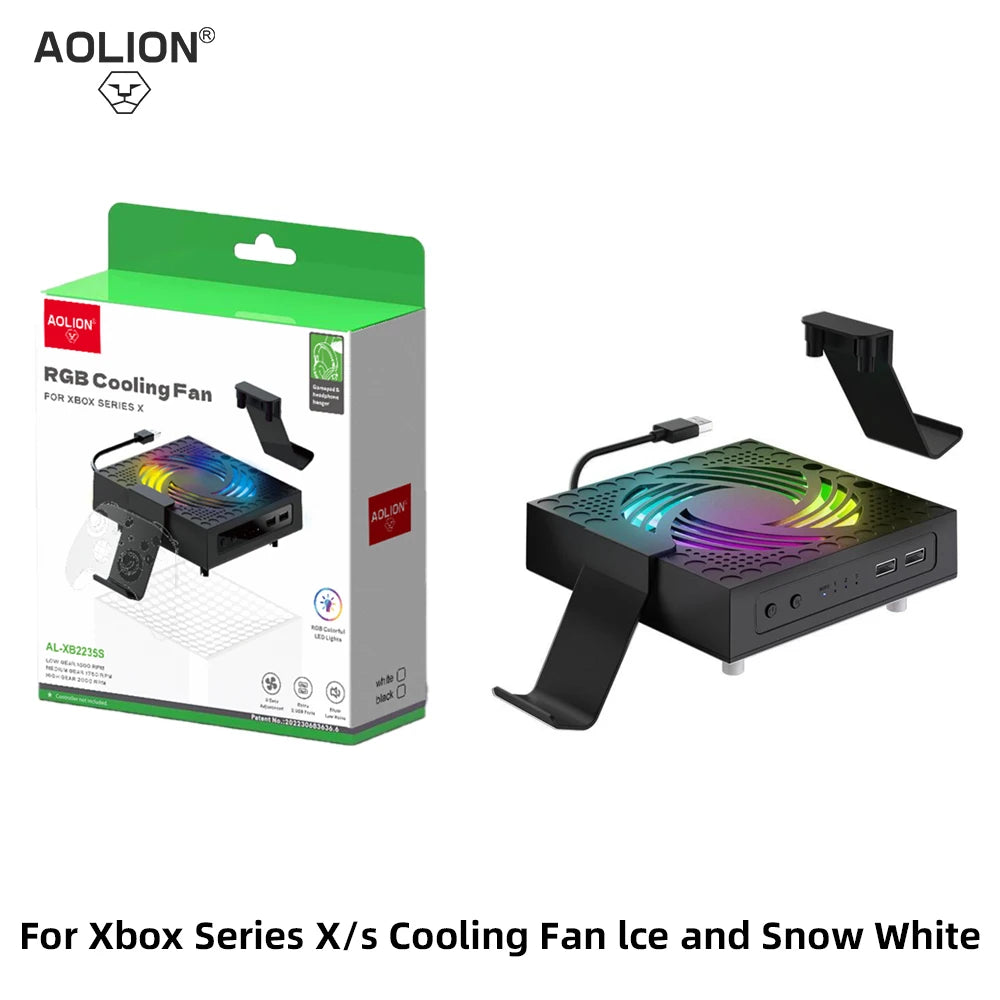 AOLION RGB Cooling Fan for Xbox Series X/S Adjustable Speed USB Charging Port Heat Dissipation Fan Host Accessory