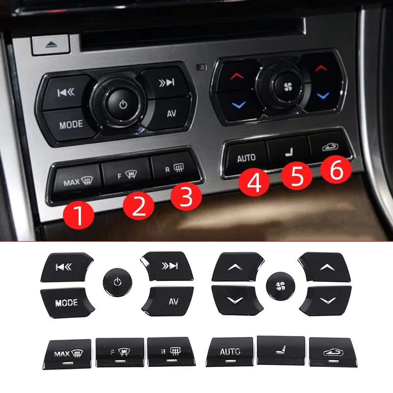 For Jaguar XF XJ 2010-2019 Black Button Stickers Black Covers For Jaguar Car Accessories Interior AC Gear Switch Repair Decals