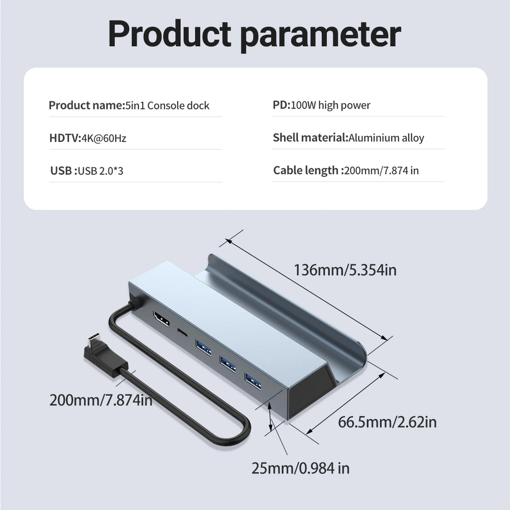 5 in 1 USB C Docking Station 4K 60Hz HDMI Game Hub 100W PD C