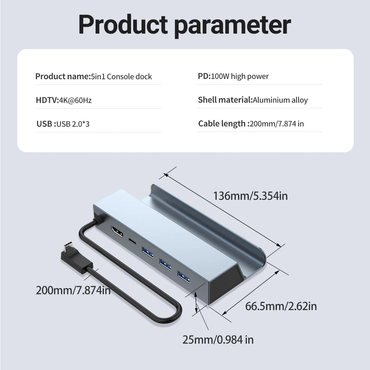 5 in 1 USB C Docking Station 4K 60Hz HDMI Game Hub 100W PD C