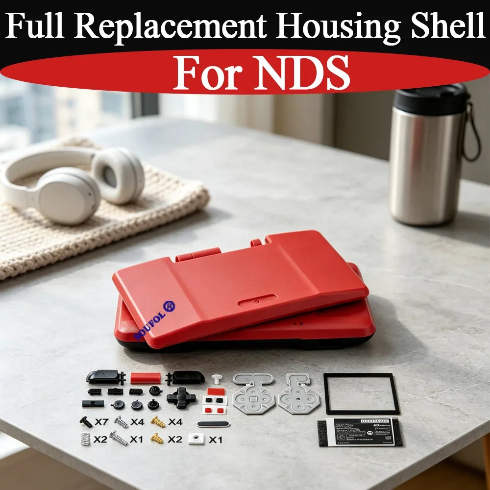 New For NDS Red Full Housing Shell Cover with Buttons Replac