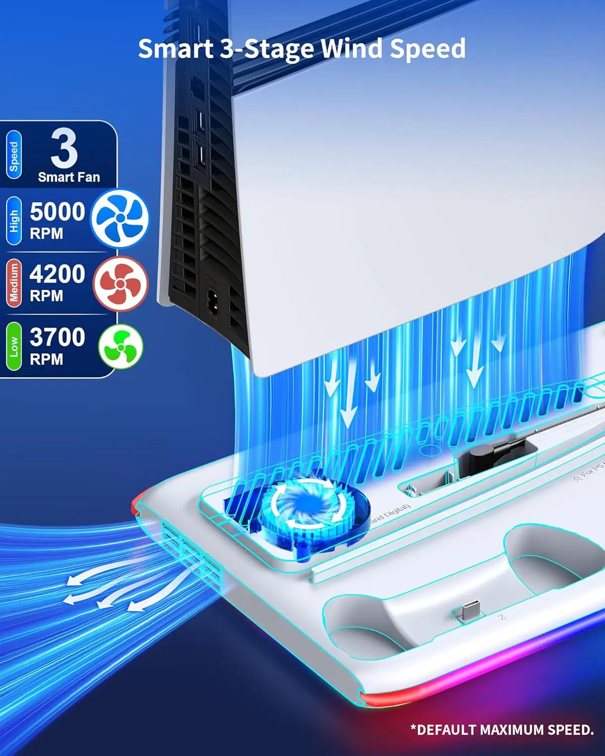 For PS5/Slim/Pro Cooling Stand with LED Controller Charging 