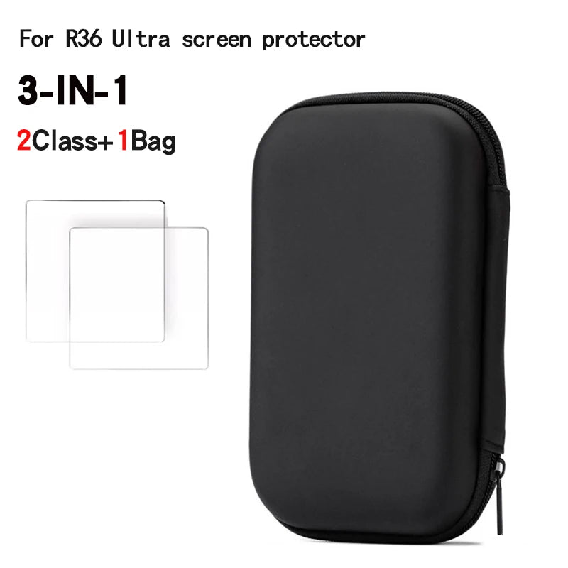 For R36 Ultra Game Console Storage Bag EVA Hard Shell anti Pressure Bag Soft Silicone Case Anti Scratch Screen Protector Film